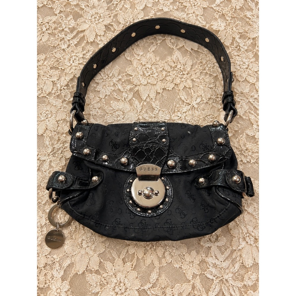 Y2K Guess Black Studded Shoulder Bag 2000s McBling Grunge Cyber Edgy Punk